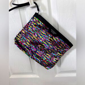 Victoria's Secret Clutch Cosmetic Bag Makeup Pouch Sequin Multicolor Black